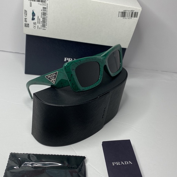 New- Prada PR13ZSF Green Marble Dark Grey Sunglasses - Picture 14 of 17